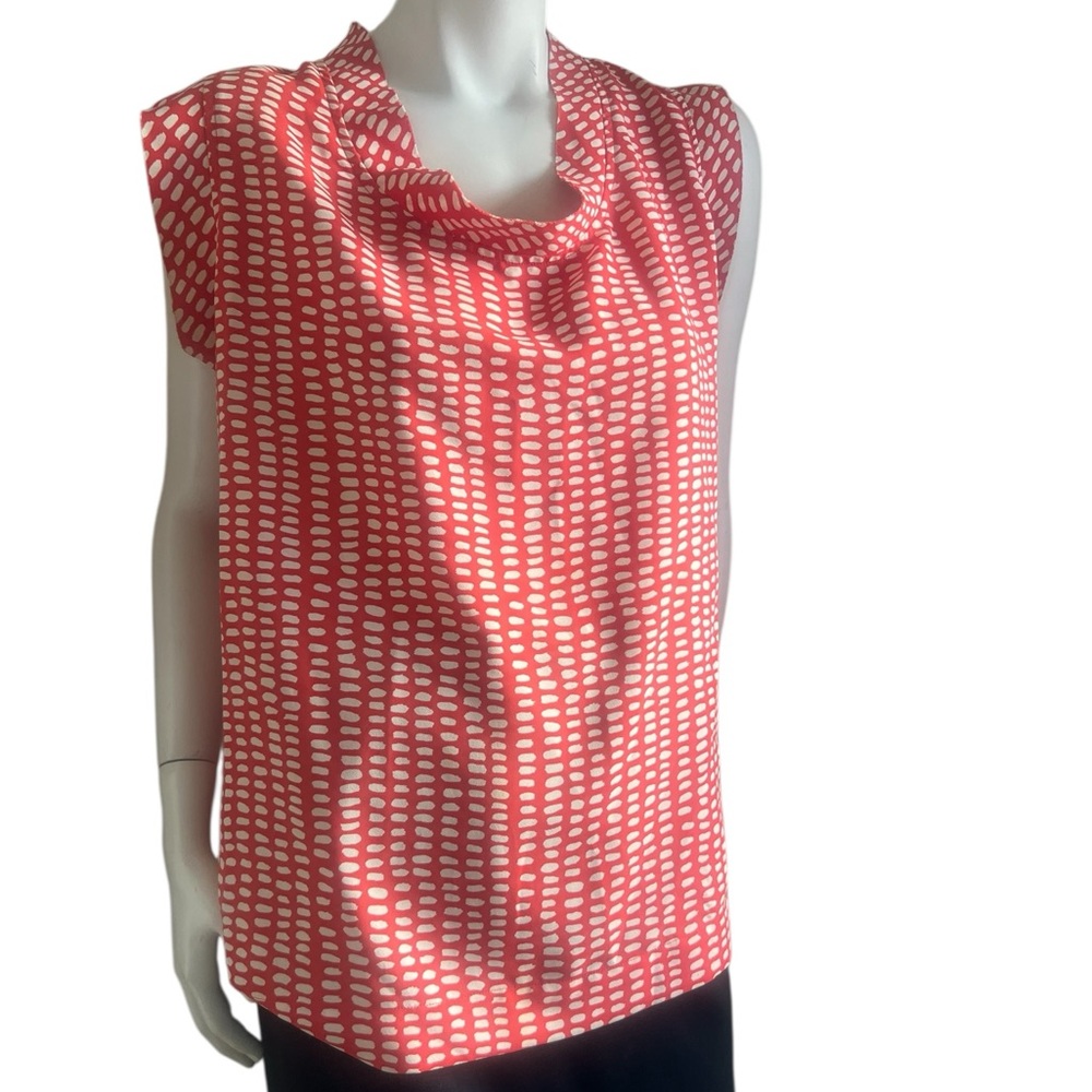 CAbi Red and White Ruched Sleeveless Blouse